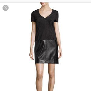 Laundry by Shelli Segal Faux Suede/Leather  Vneck short sleeve black dress sz 10